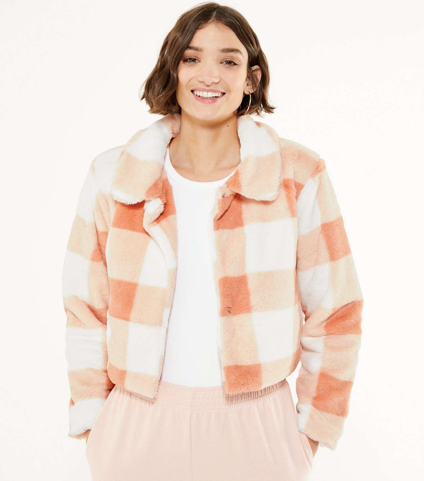 Wednesday's Girl Pink Check Faux Fur Coat 