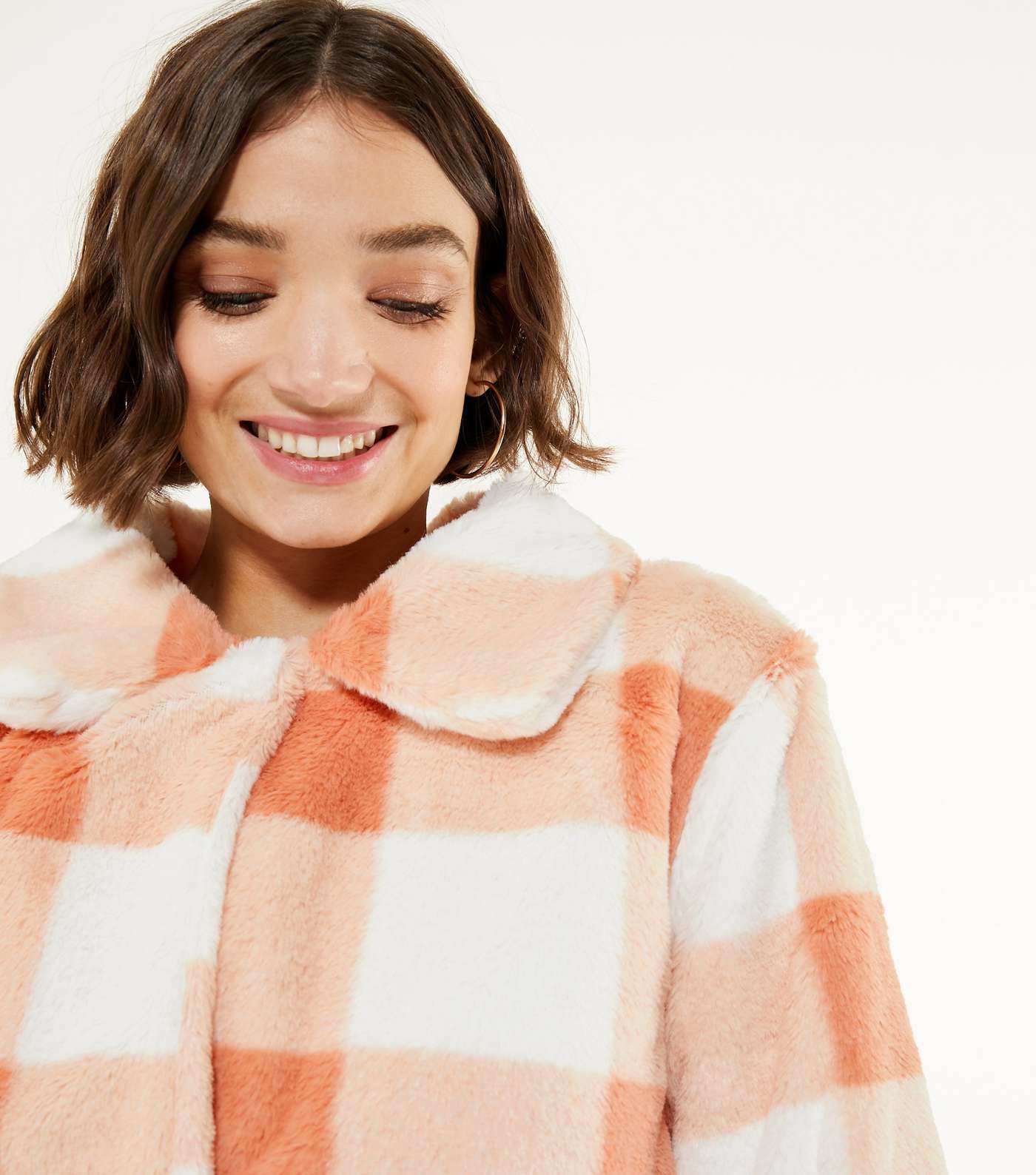 Wednesday's Girl Pink Check Faux Fur Coat  Image 3