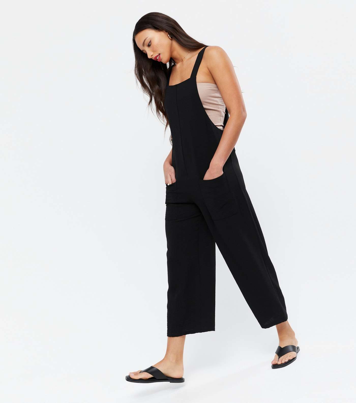 Tall Black Cropped Dungaree Jumpsuit Image 2