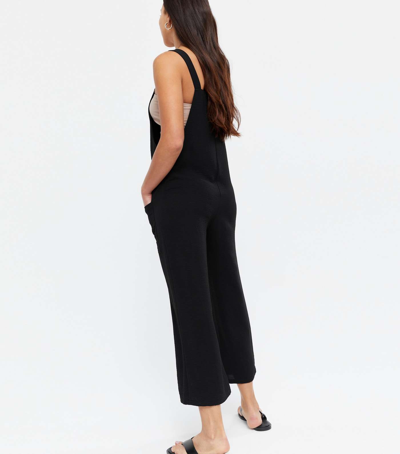 Tall Black Cropped Dungaree Jumpsuit Image 4