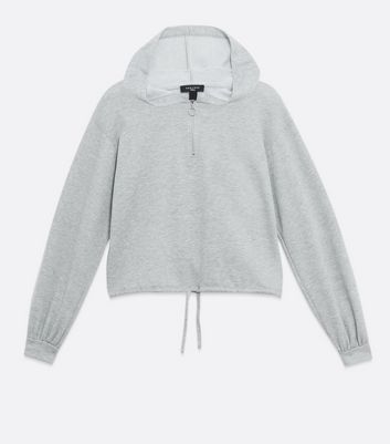 Tall Pale Grey Zip Neck Crop Hoodie 