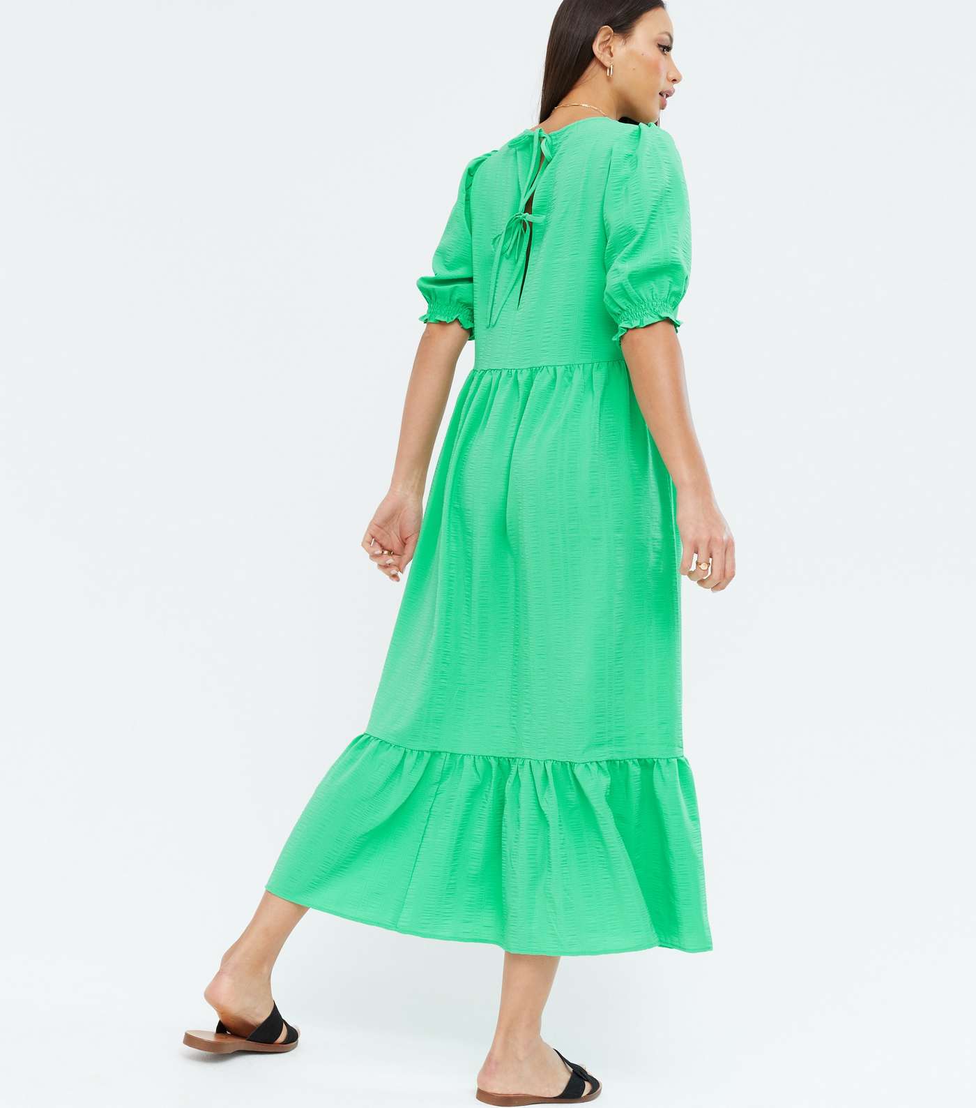 Tall Light Green Textured Tie Back Tiered Midi Dress Image 4