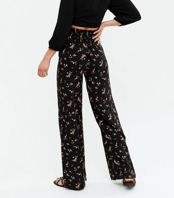 Tall Black Floral Wide Leg Trousers  New Look