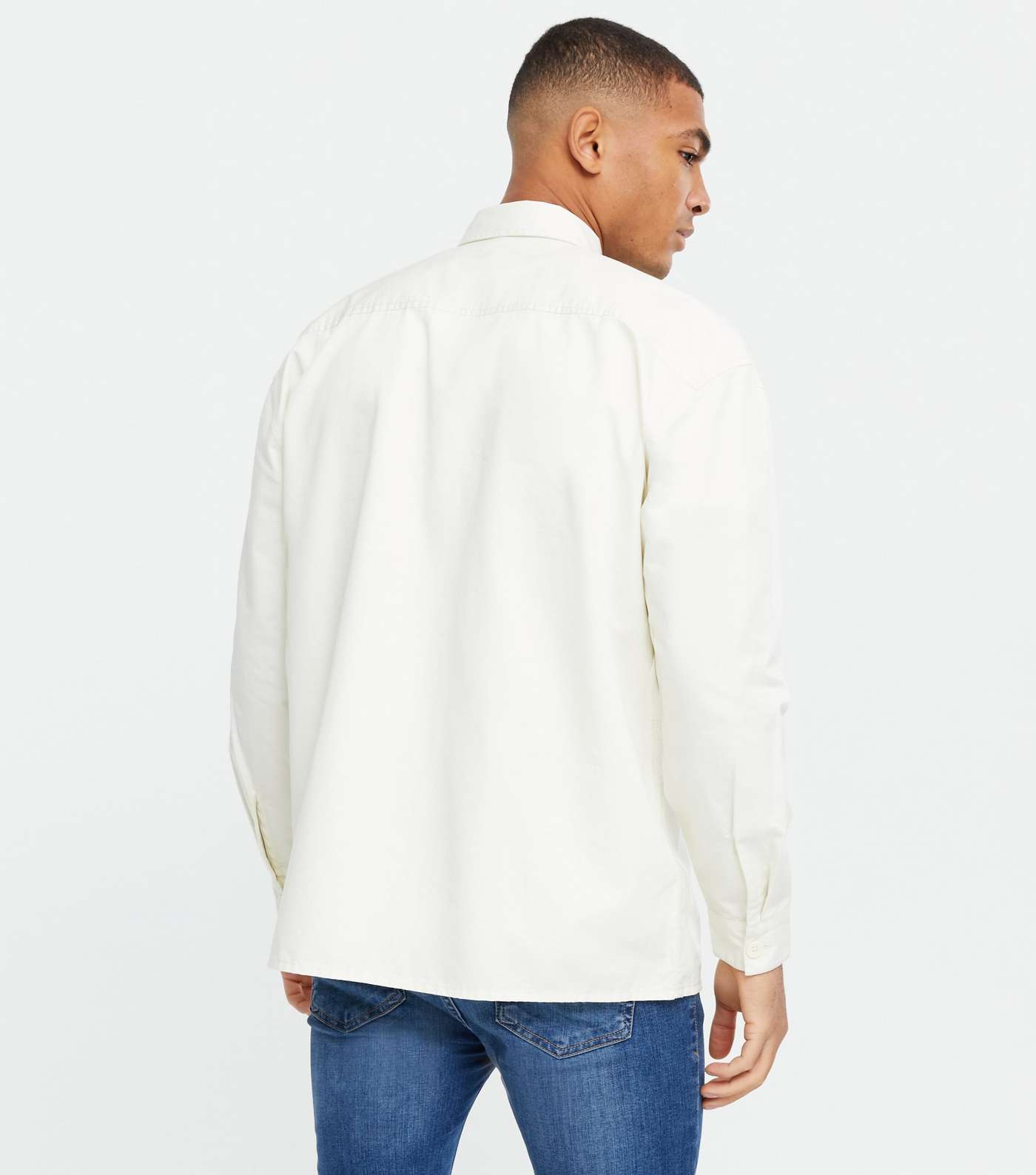Off White Relaxed Fit Shacket Image 4