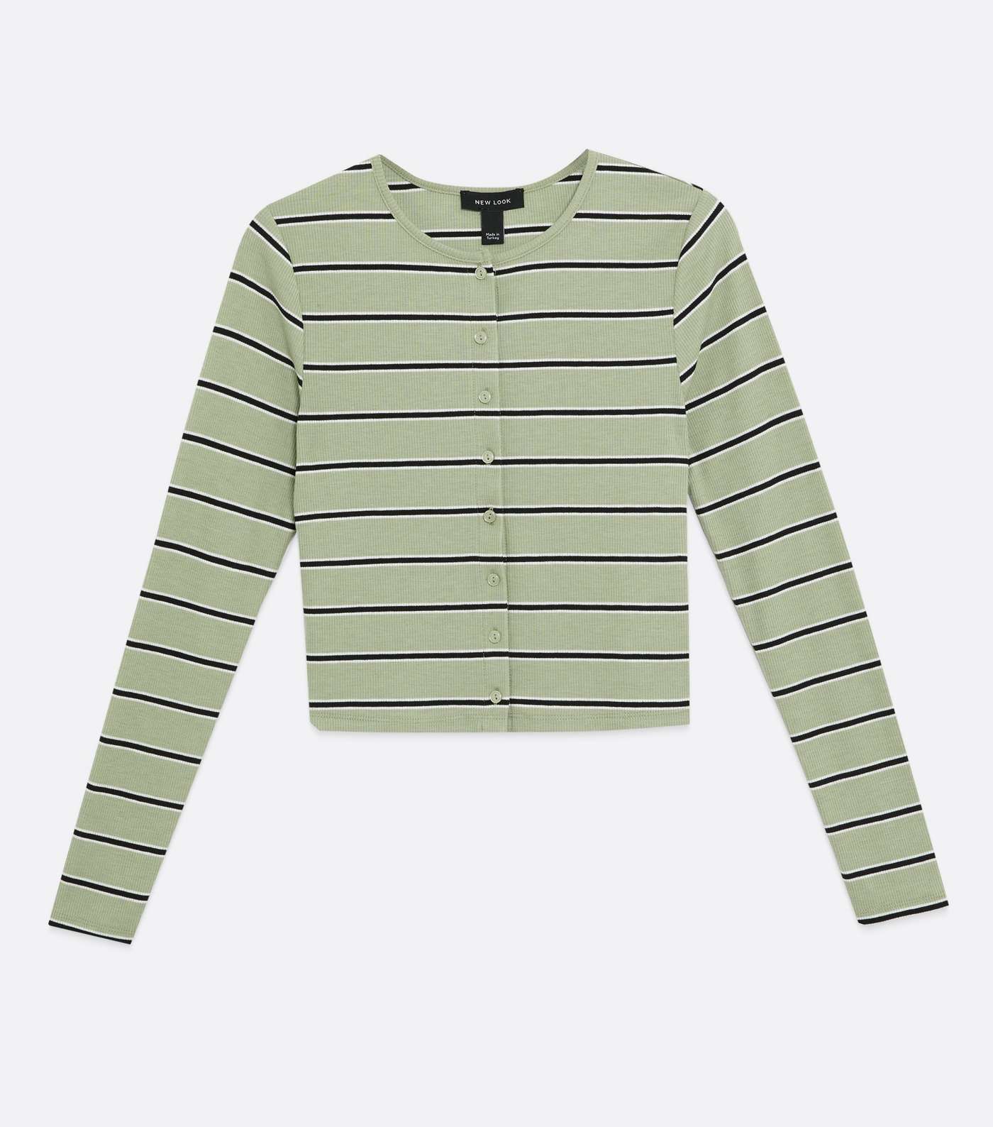 Light Green Stripe Jersey Button Up Cardigan Image 5