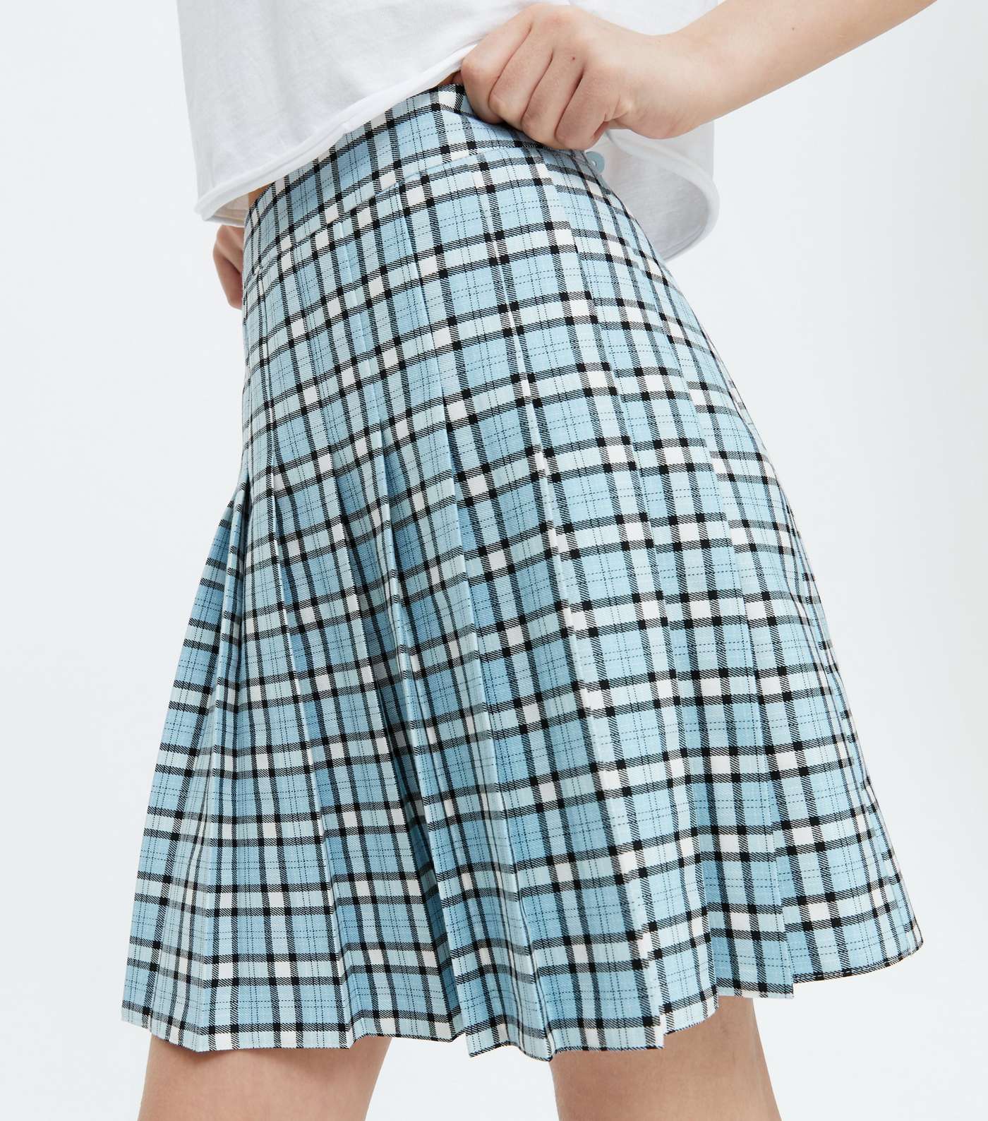 Girls Blue Check Pleated Mini Tennis Skirt Image 3