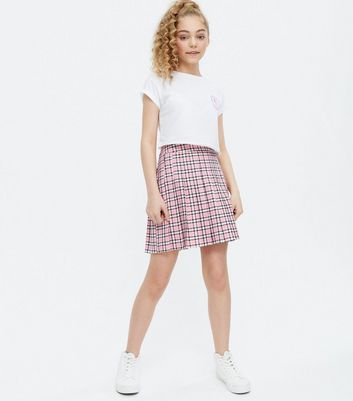 Pink checkered skirt new look hotsell