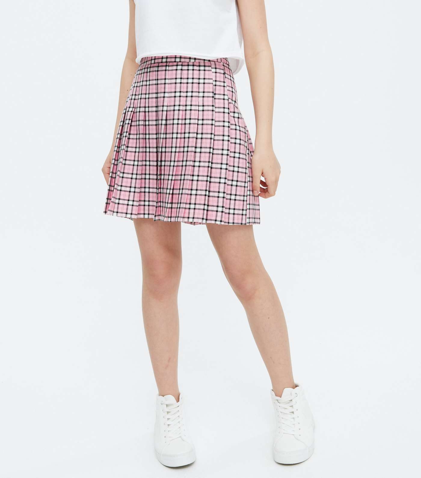 Girls Pink Check Pleated Mini Tennis Skirt Image 2