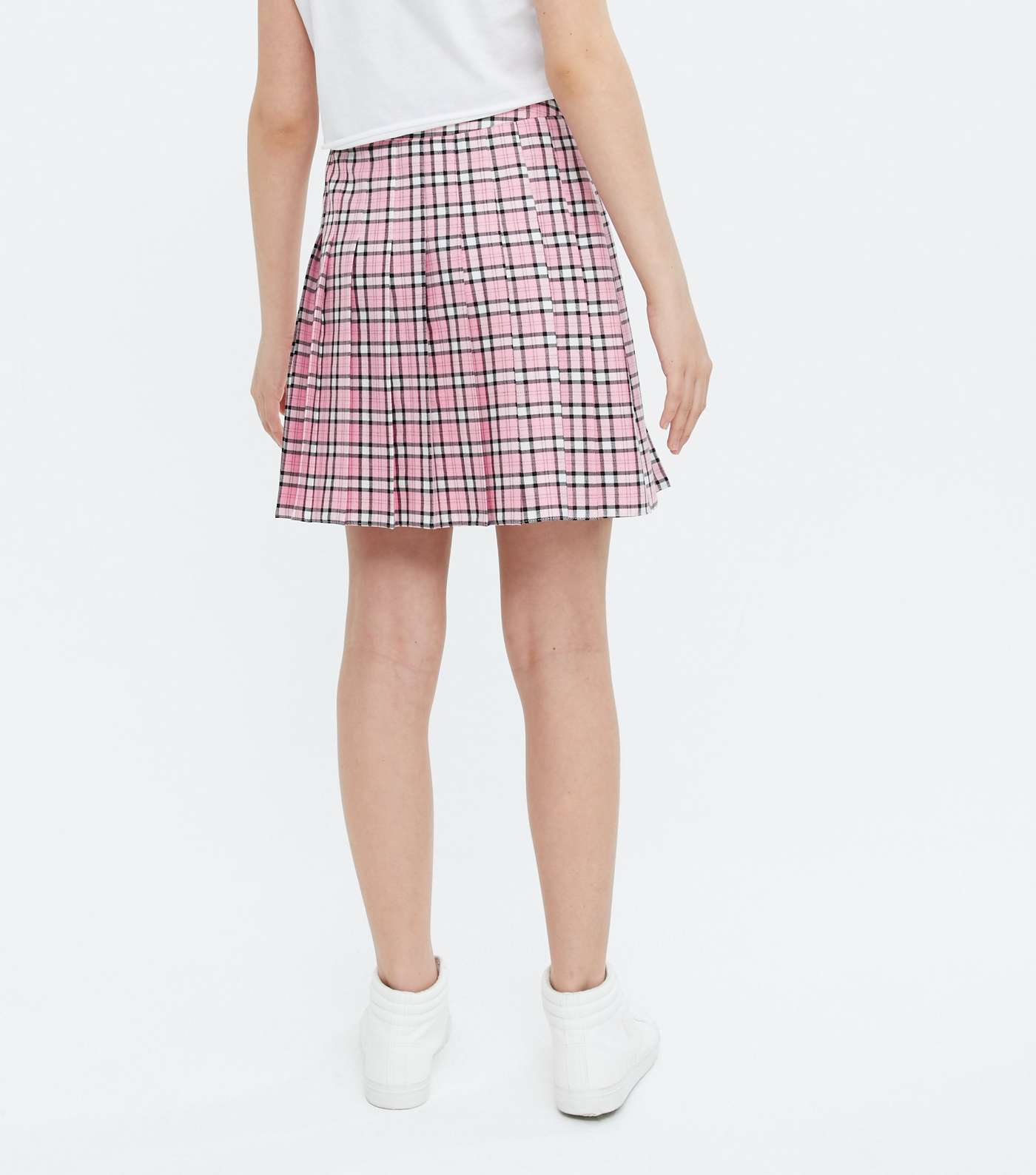 Girls Pink Check Pleated Mini Tennis Skirt Image 4