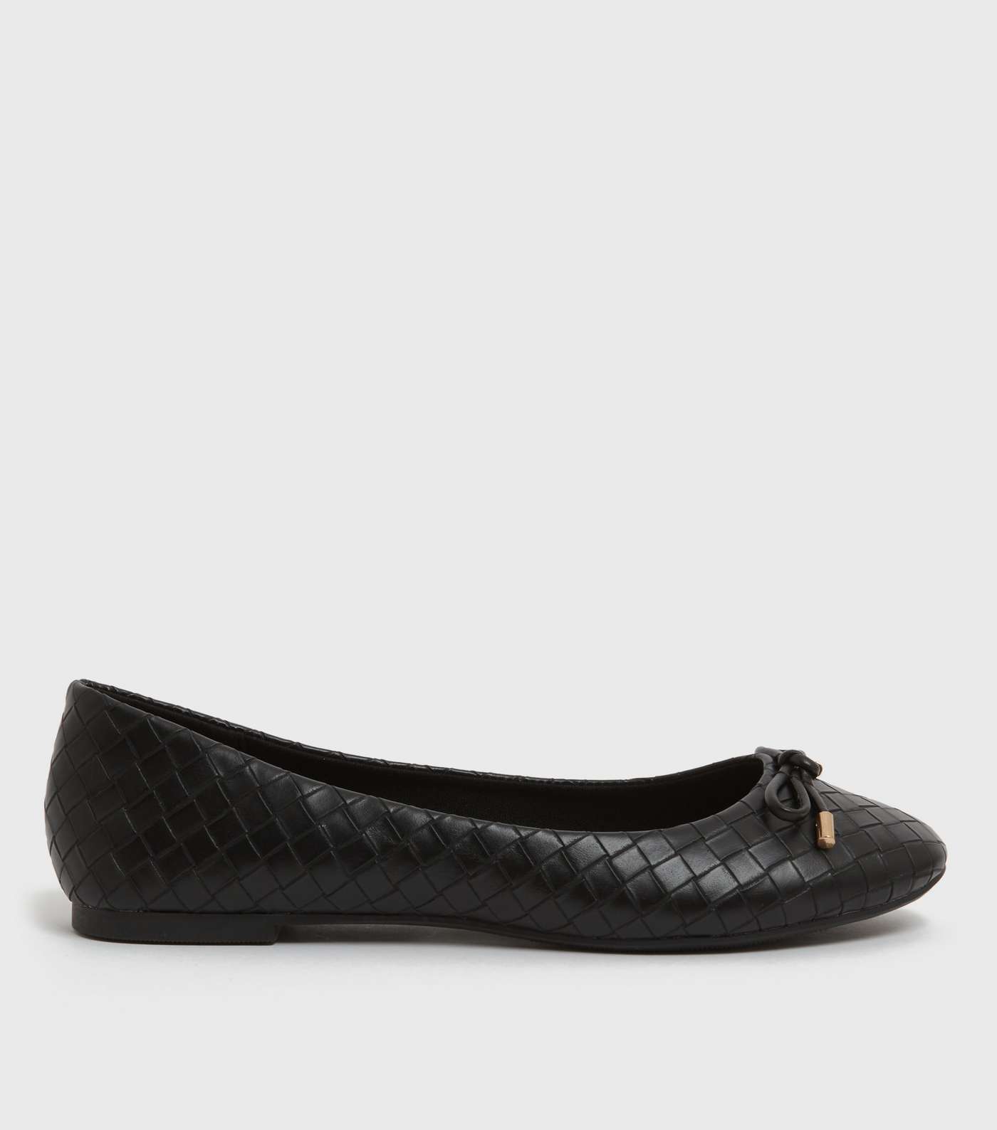 Black Woven Leather-Look Bow Ballet Pumps