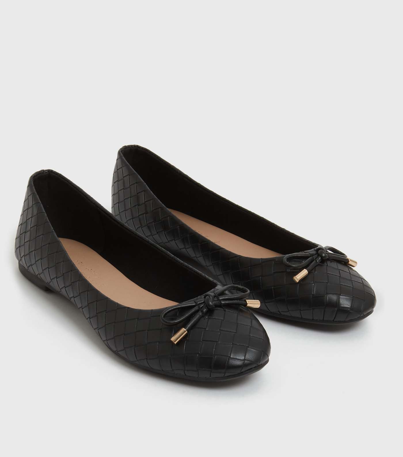 Black Woven Leather-Look Bow Ballet Pumps Image 3