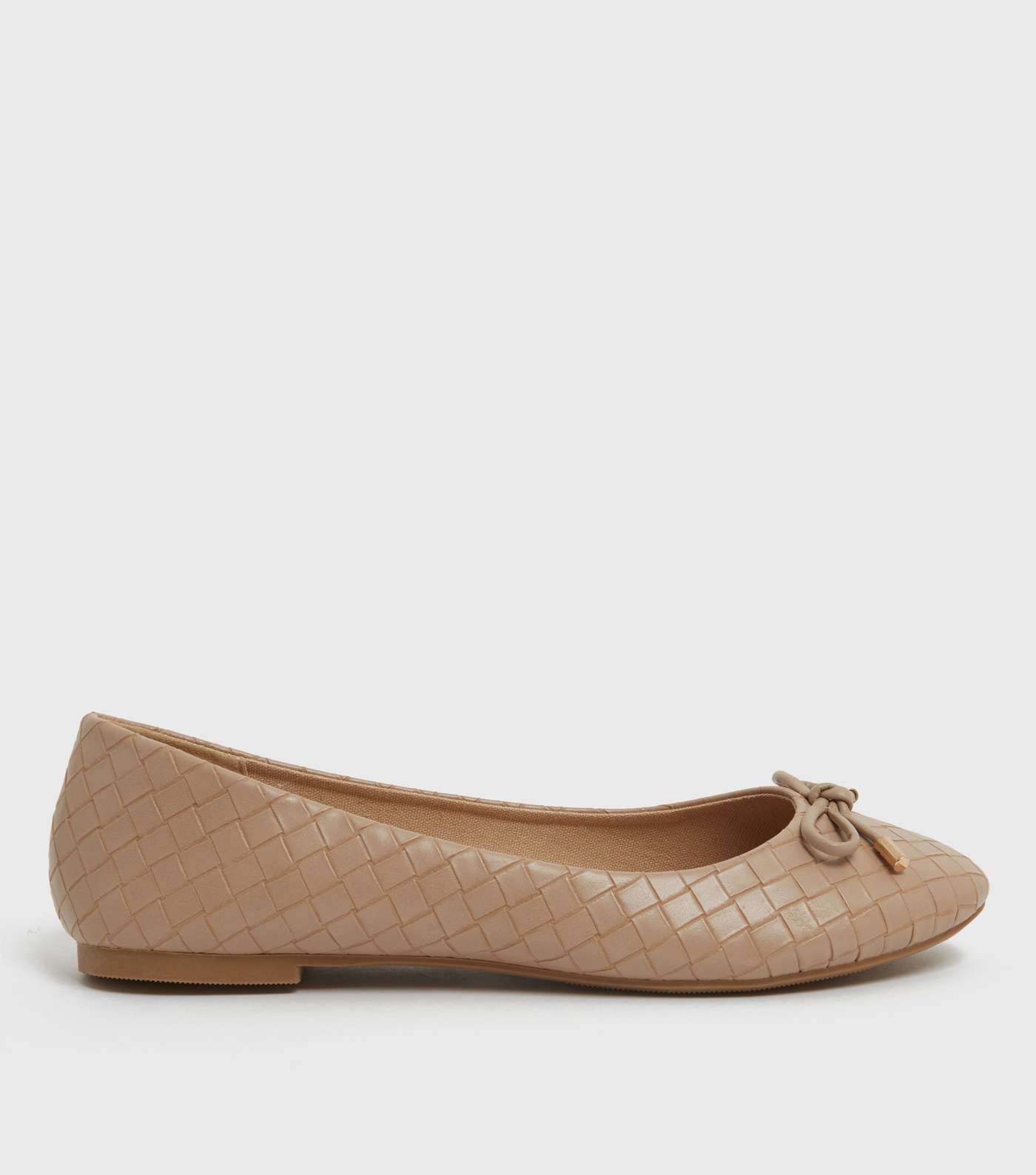 Stone Woven Leather-Look Bow Ballet Pumps