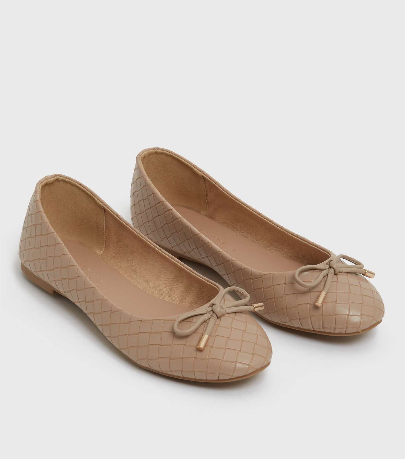 Stone Woven Leather-Look Bow Ballet Pumps Image 3