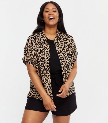 YOURS Curve Plus Size Stone Brown Leopard Print Jersey Shorts