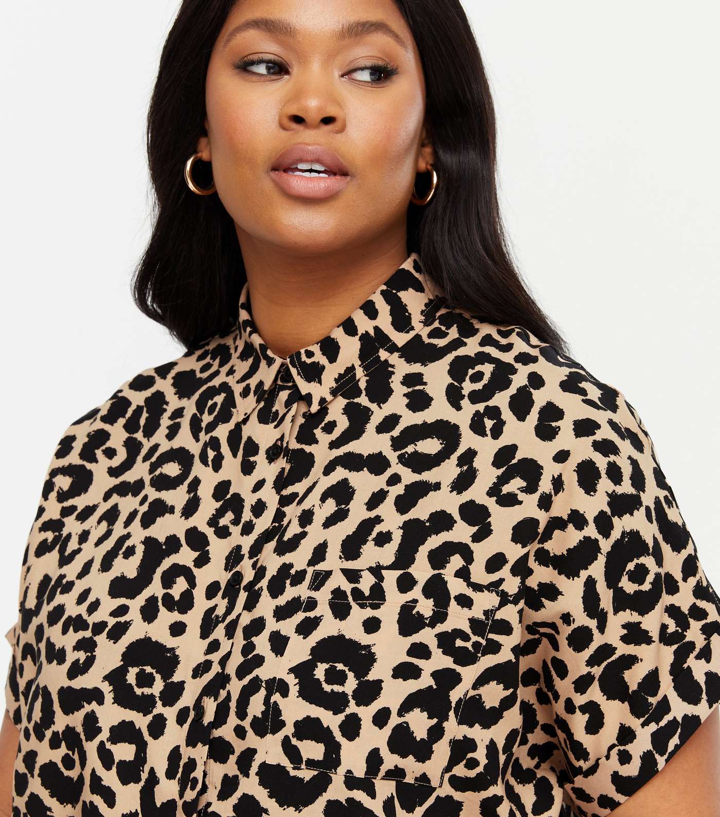 Curves Brown Leopard Print Short Sleeve Shirt  Image 3