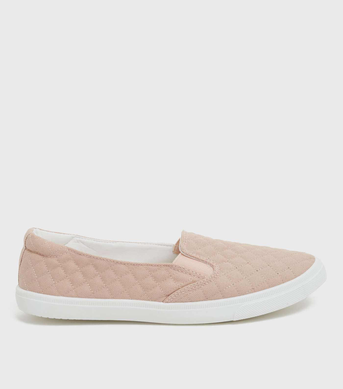 Pale Pink Quilted Canvas Slip On Trainers