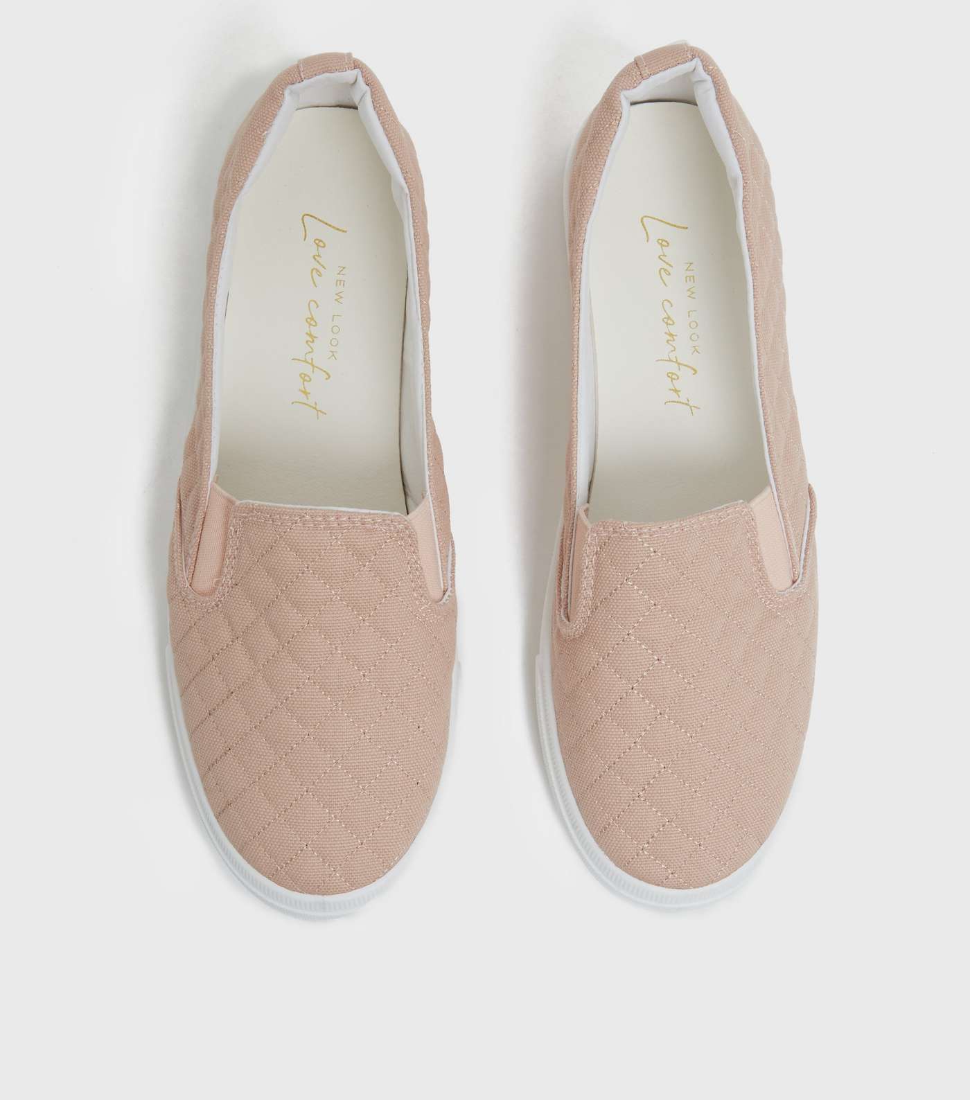 Pale Pink Quilted Canvas Slip On Trainers Image 3