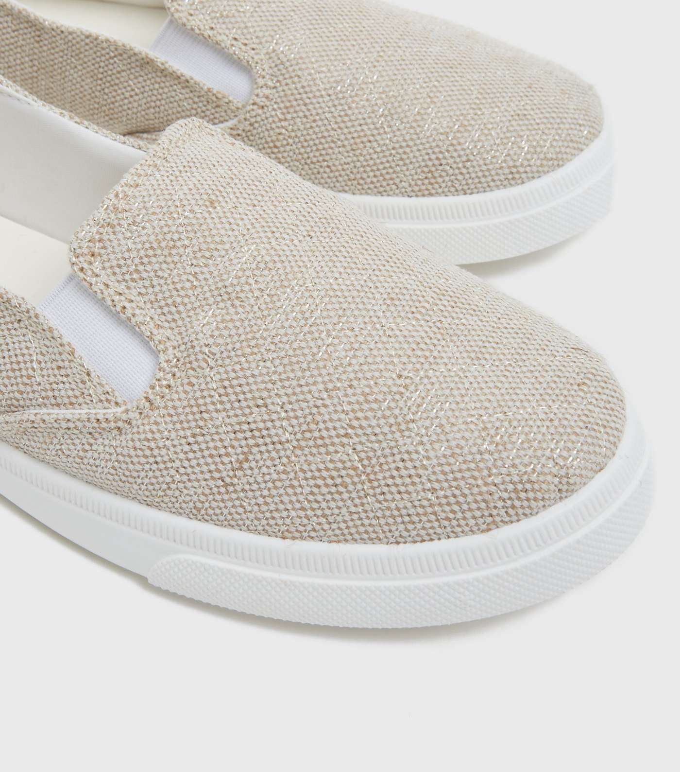 Off White Woven Quilted Glitter Slip On Trainers Image 4