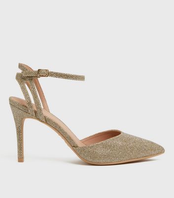 Rose Gold Glitter Strappy Stiletto Court Shoes | New Look