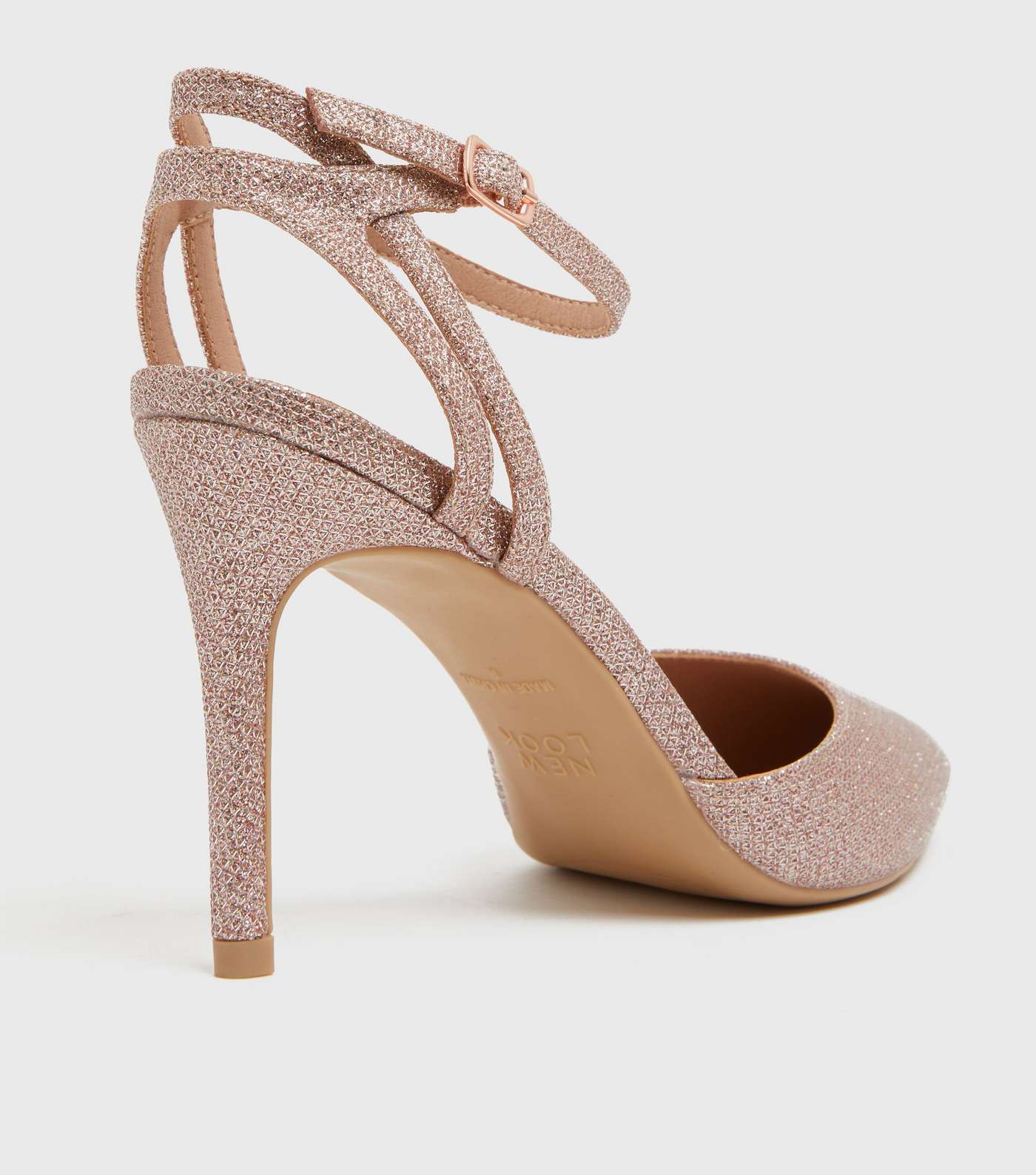 Rose Gold Glitter Strappy Stiletto Court Shoes Image 4