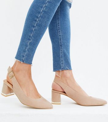 cream block heel court shoes
