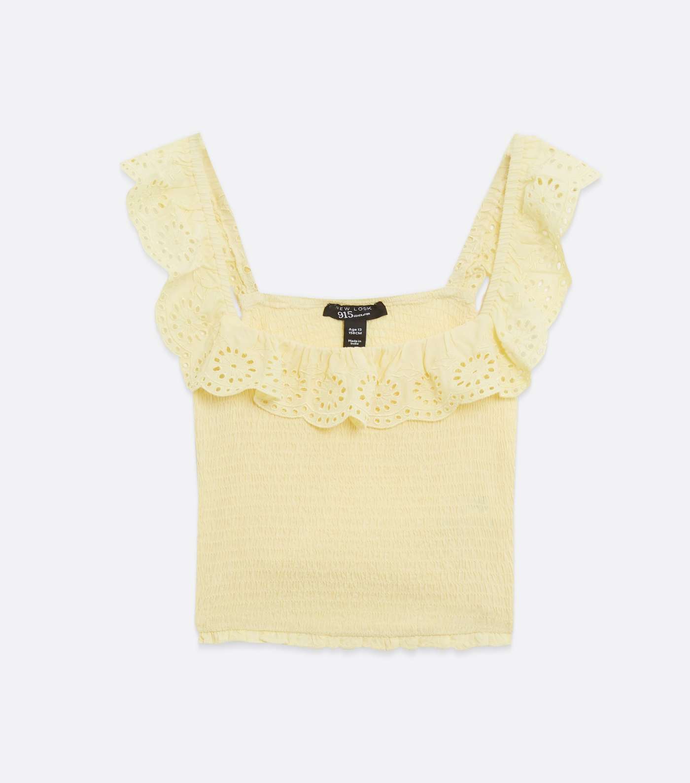 Girls Yellow Shirred Broderie Trim Square Neck Top Image 5