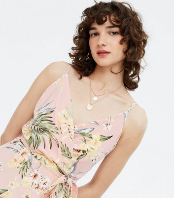 Pink floral asymmetric midi clearance dress