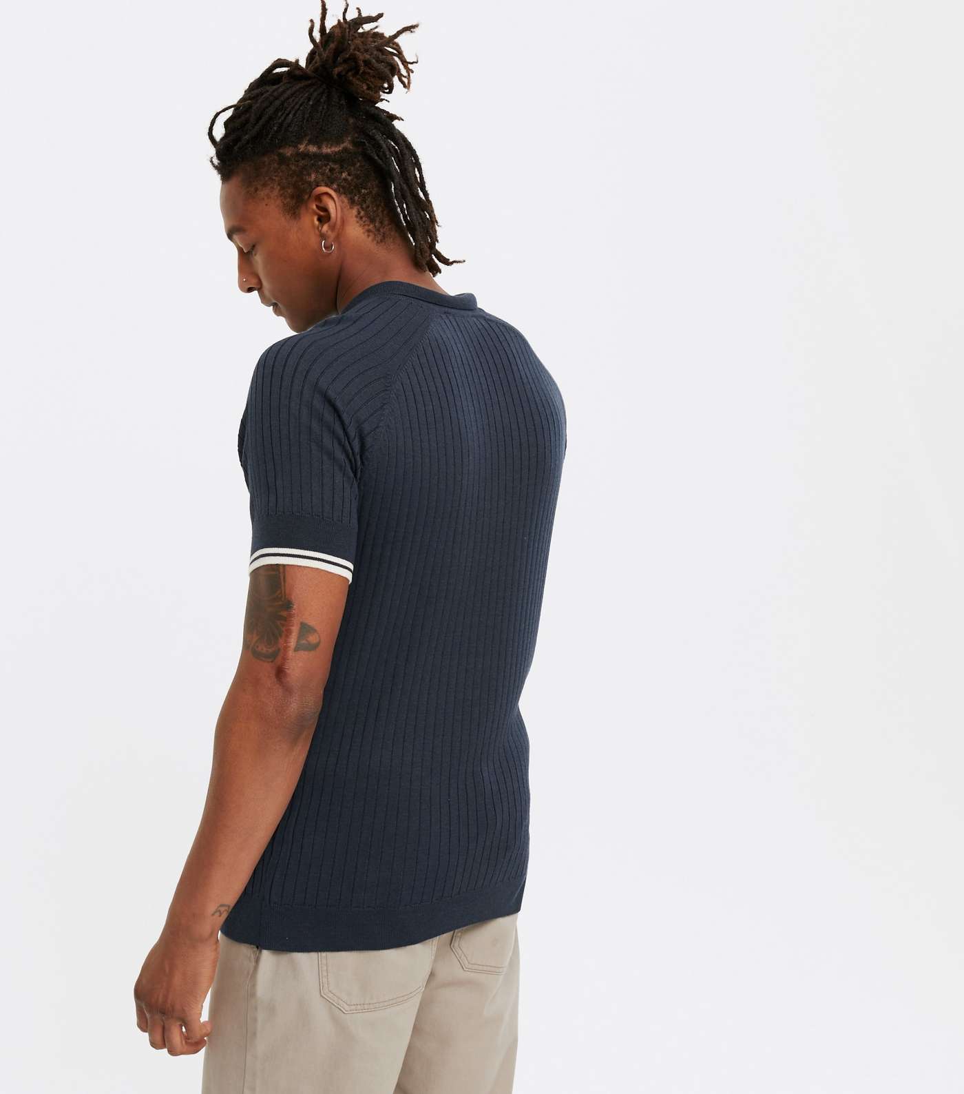 Navy Fine Knit Muscle Fit Polo Shirt Image 4