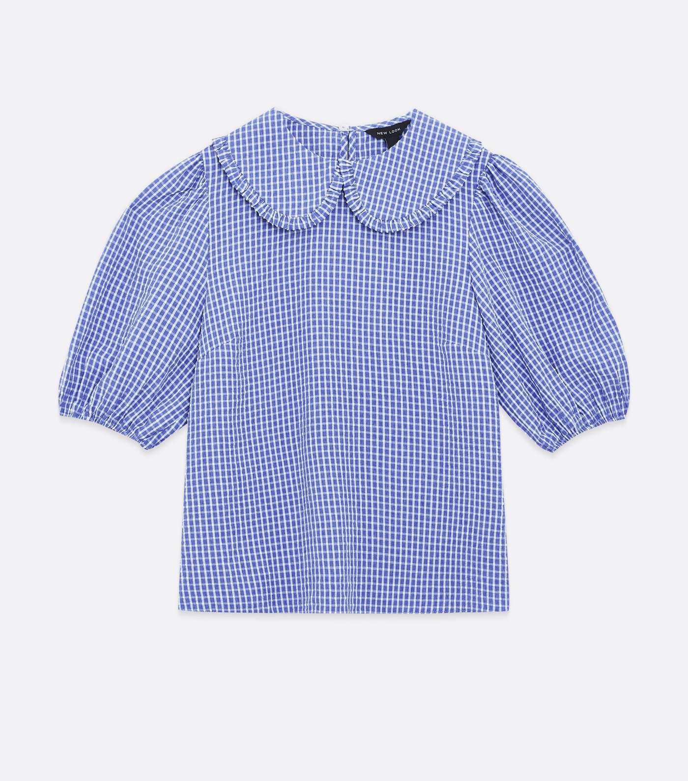 Blue Check Frill Collar Puff Sleeve Blouse Image 5