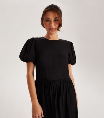 Urban Bliss Black Satin Frill Midi Smock Dress New Look