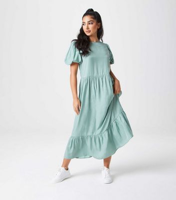 Urban Bliss Light Green Satin Frill Midi Smock Dress New Look