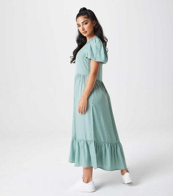 Urban Bliss Light Green Satin Frill Midi Smock Dress New Look