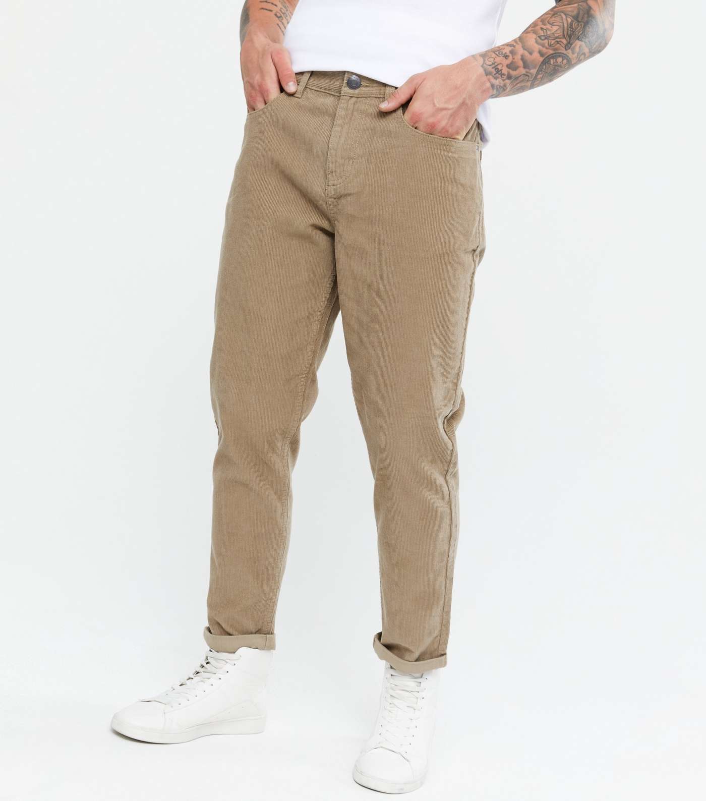 Tan Cord Tapered Trousers Image 2