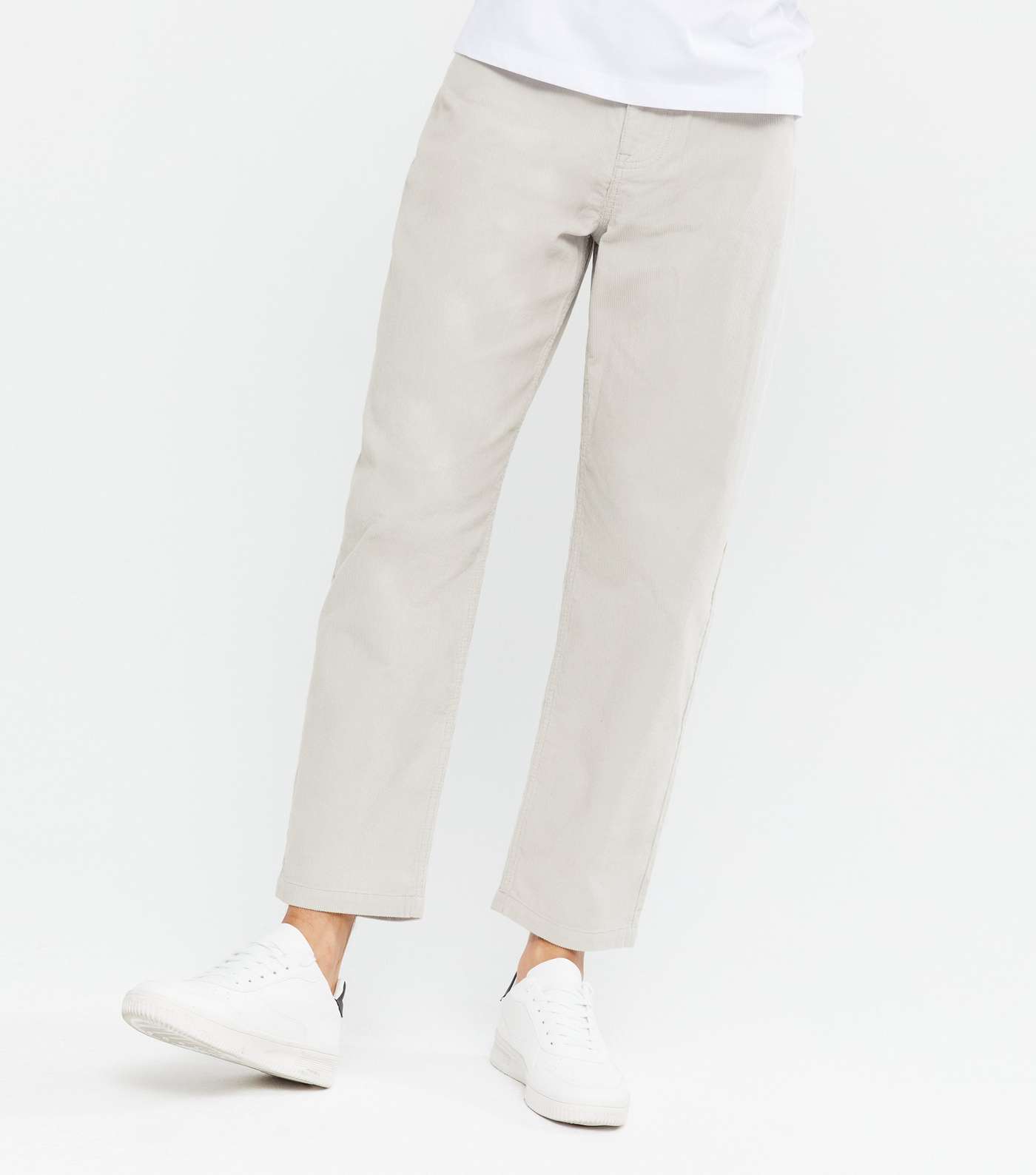 Pale Grey Cord Straight Leg Relaxed Trousers Image 2
