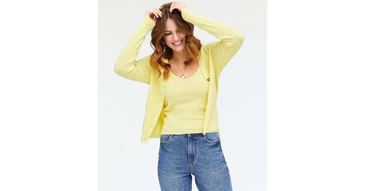 Cameo Rose Pale Yellow Cable Knit Cardigan | New Look