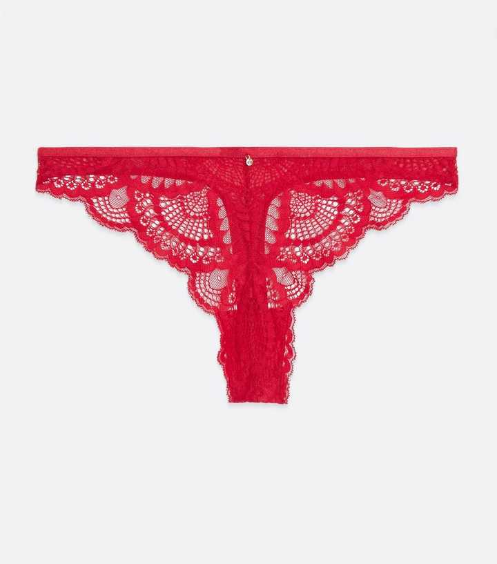 Modern Cotton Lace Thong Red
