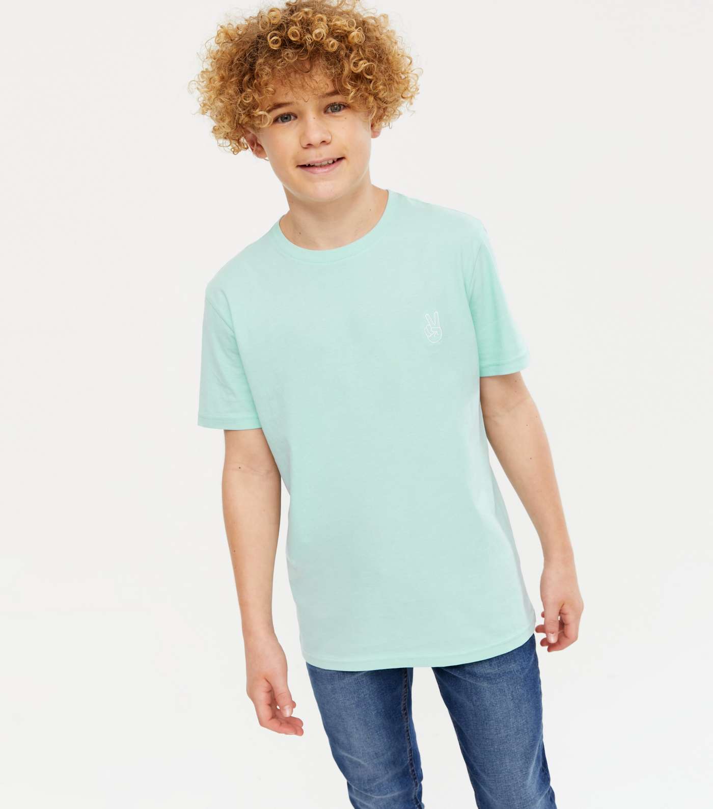 Boys Mint Green Peace Embroidered T-Shirt