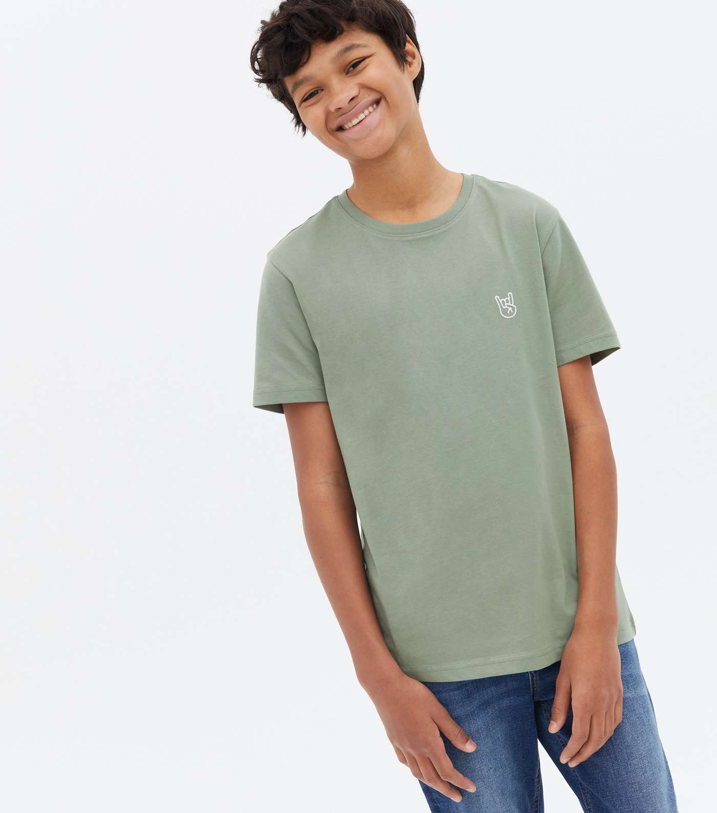 Boys Light Green Rock On Hand Embroidered T-Shirt