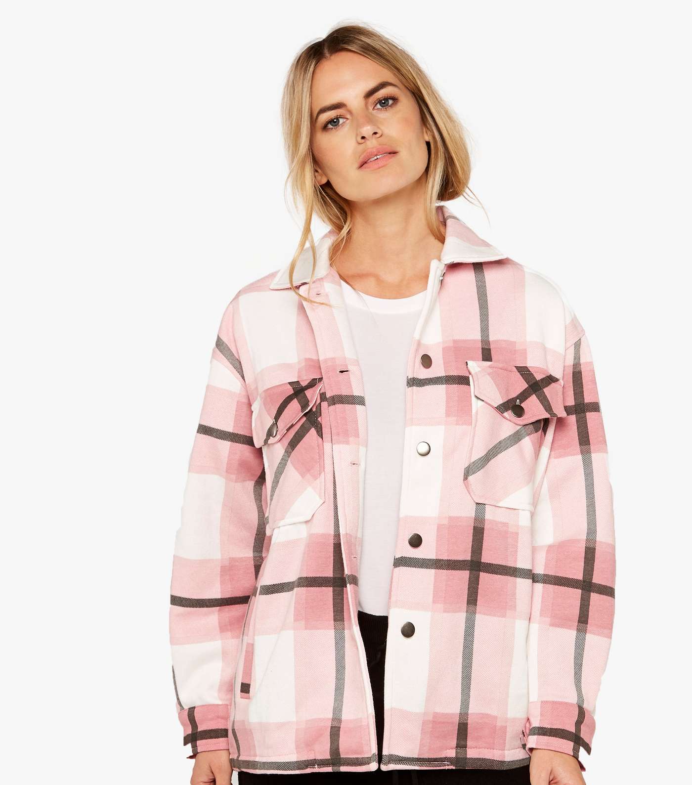 Apricot Pink Check Button Shacket