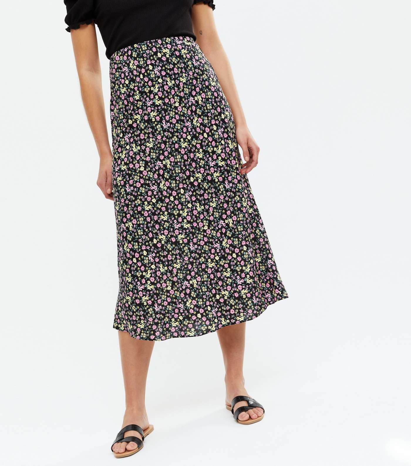 Black Ditsy Floral Midi Skirt  Image 2