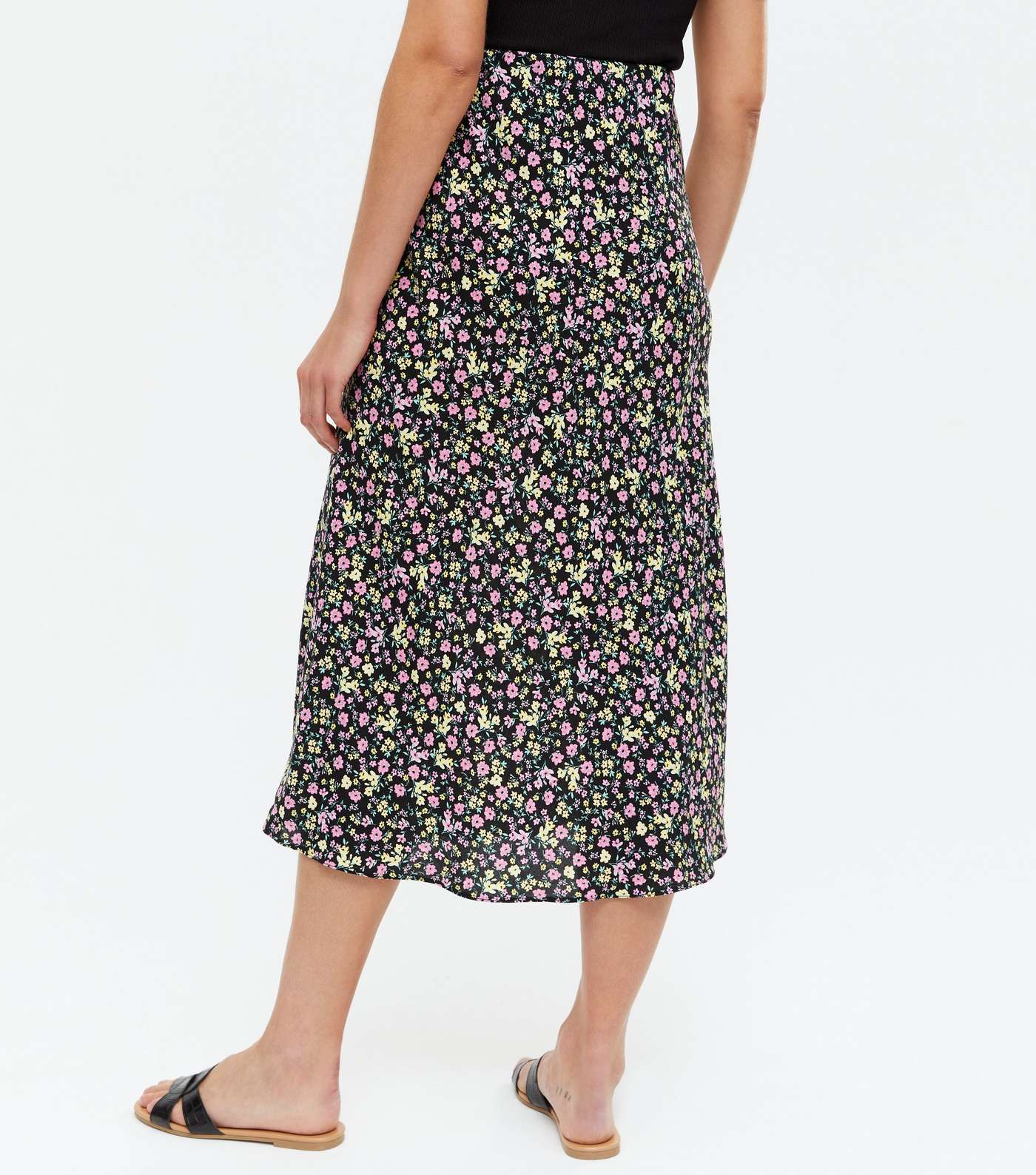 Black Ditsy Floral Midi Skirt  Image 4
