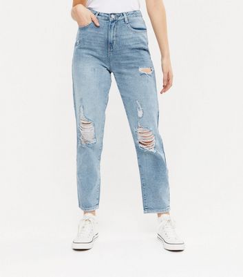 Urban Bliss Blue Ripped Mom Jeans New Look