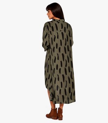 Image of Apricot Khaki Brushstroke Midi Shirt Dress New Look