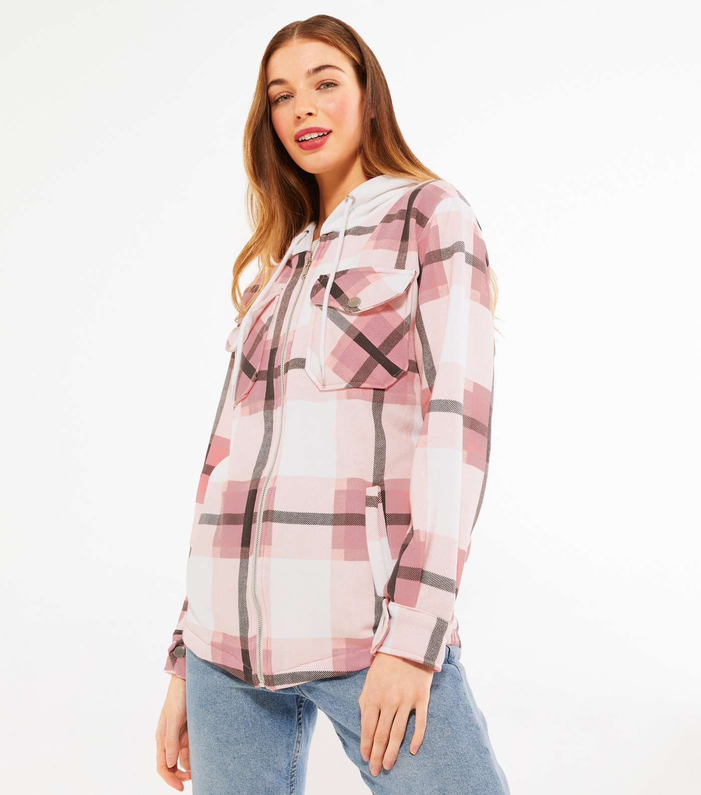 Cameo Rose Pink Check 2 in 1 Hooded Shacket 