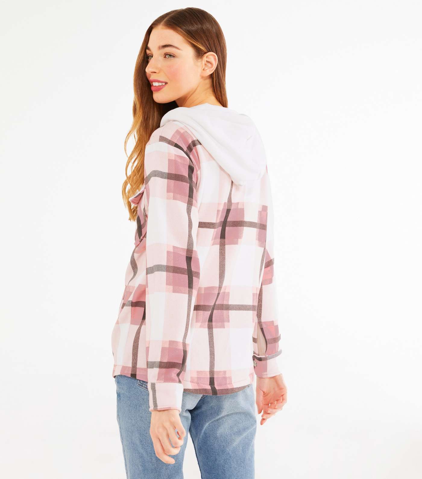 Cameo Rose Pink Check 2 in 1 Hooded Shacket  Image 3
