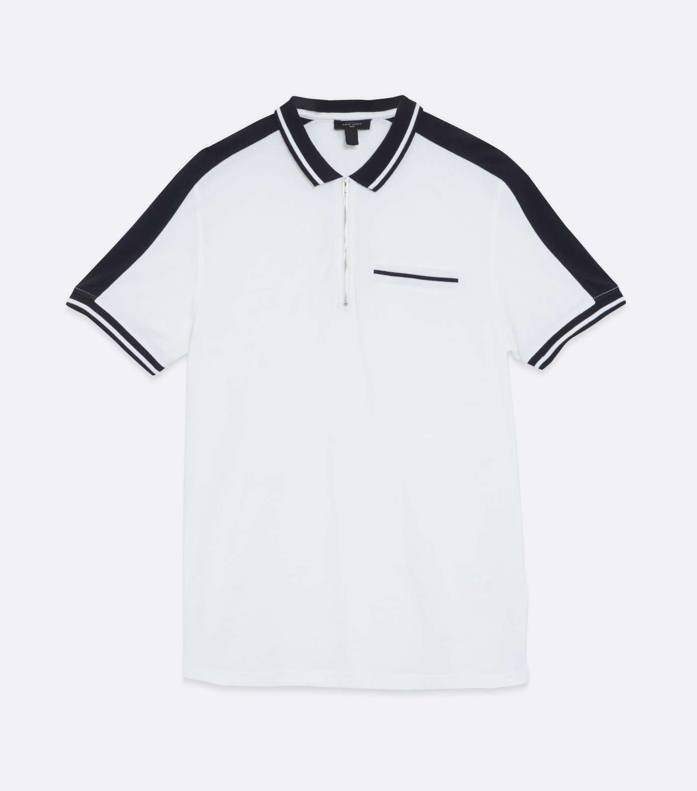 White Colour Block Zip Polo Shirt Image 5