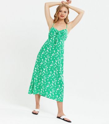 green tie front dress