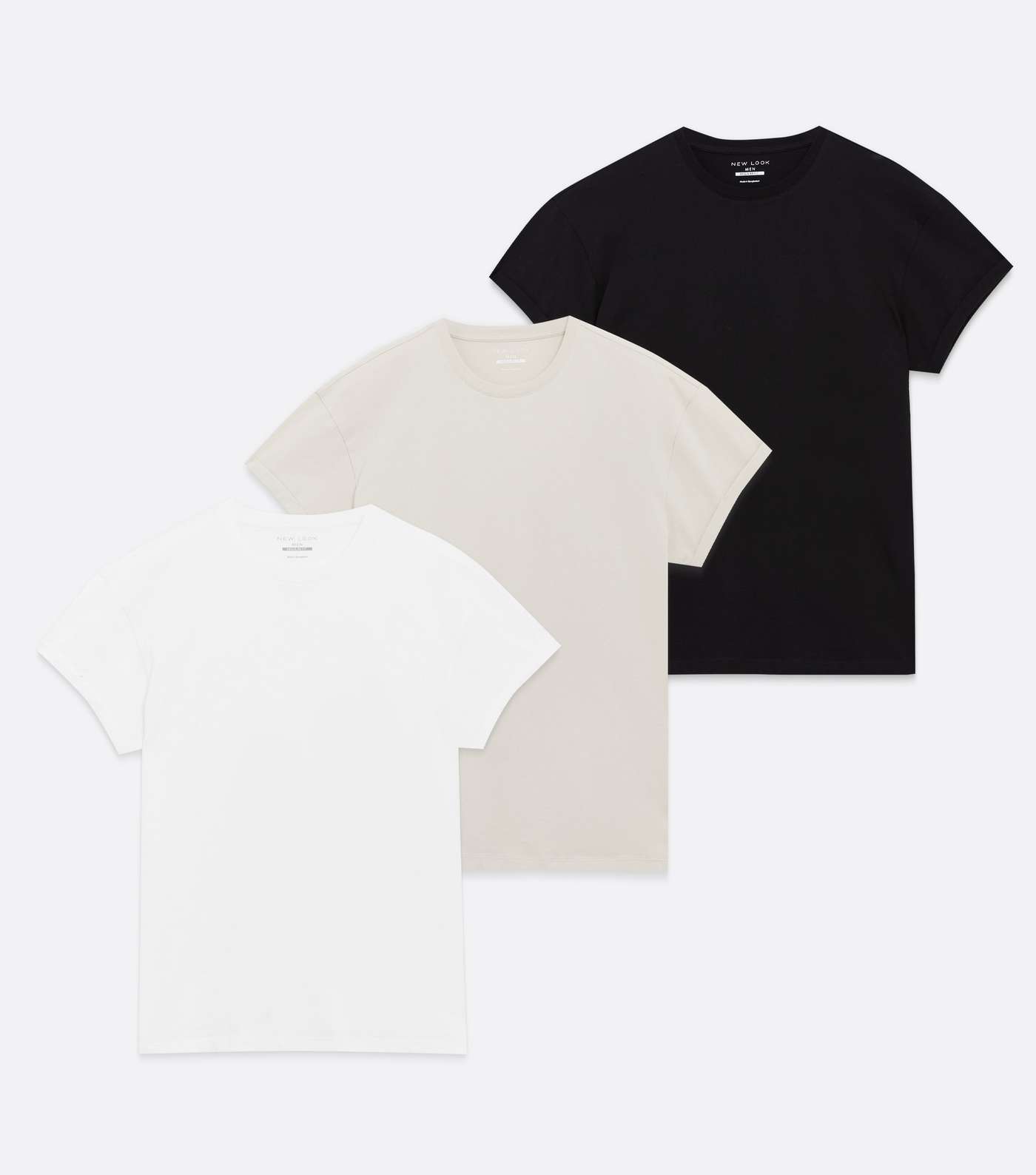 3 Pack Stone White and Black Roll Sleeve T-Shirts Image 5