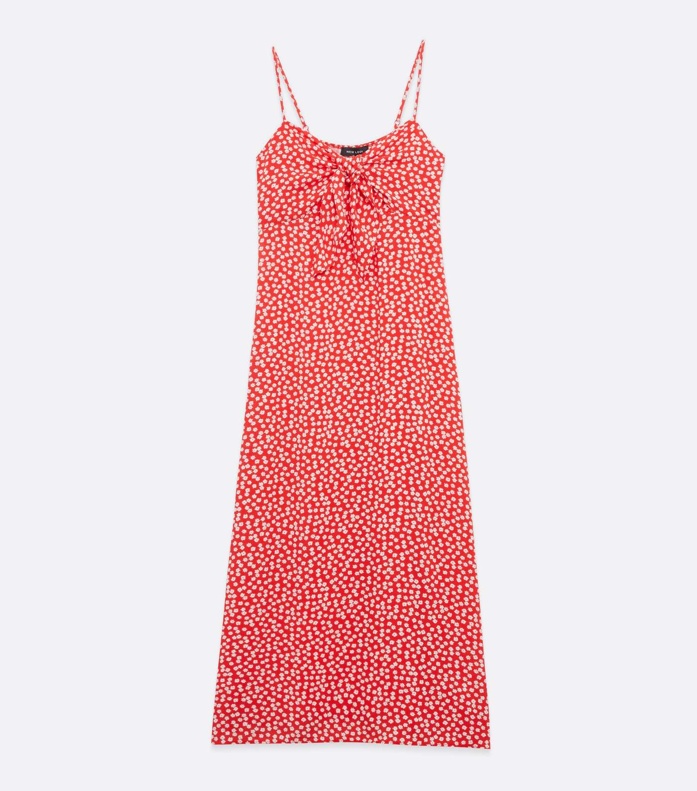 Red Ditsy Floral Tie Front Midi Slip Dress Image 5
