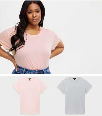 Curves 2 Pack Light Grey and Pink Oversized T-Shirts